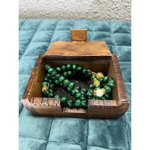 Green Tiger Eye Bead Necklace Dragon Clasp Chakra Style Stone 18in